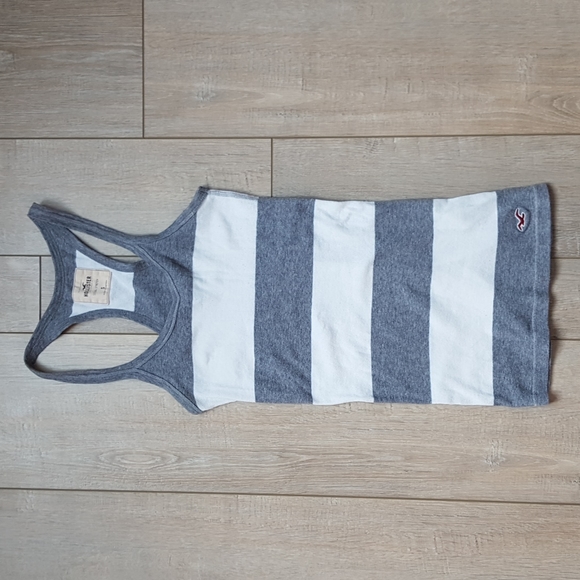 Hollister White & Gray Stripe Social Stretch Tank Top